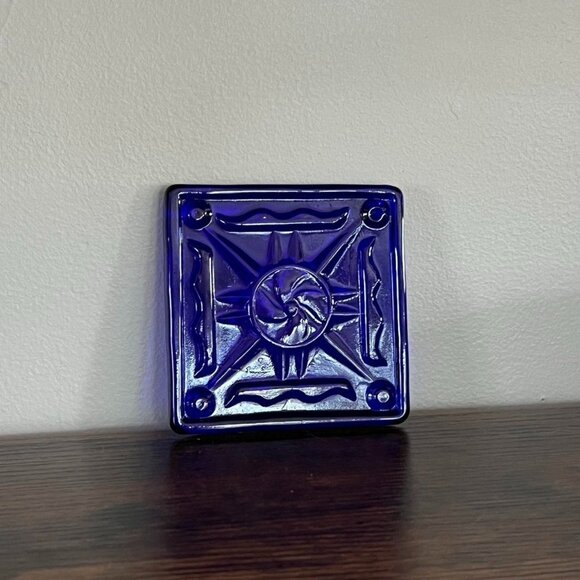 Vintage Blue Glass Tile with Unique Design - Picture 7 of 7